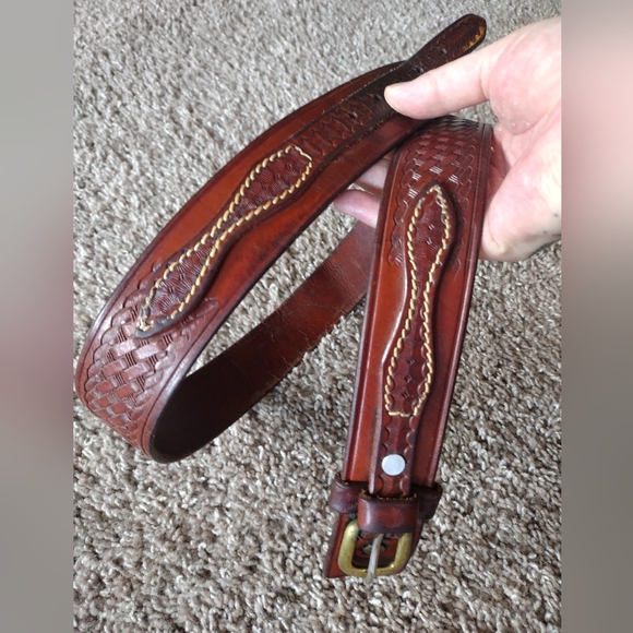 Triple K Deluxe Brown Leather Ranger Belt 53A-36 with Brass Buckle - Picture 3 of 14